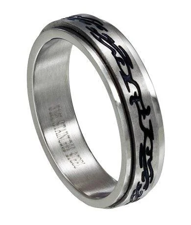 Grooved rim ring-Stainless Steel Tribal Sign Spinner Ring-6mm