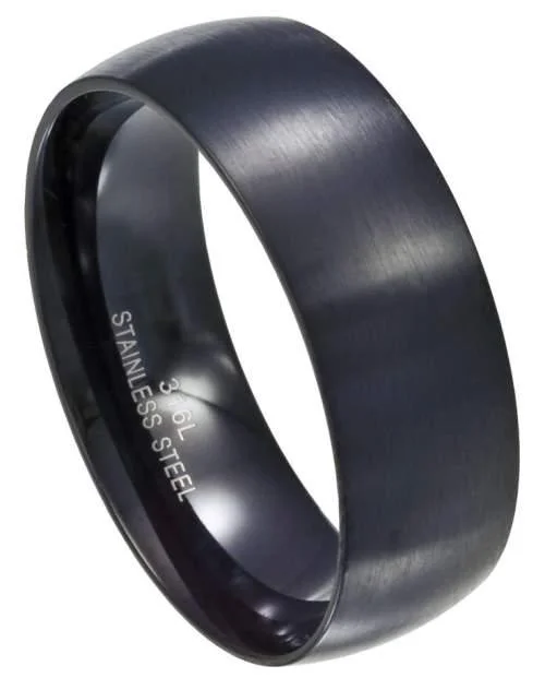 Rich kyanite ring-Men's Stainless Steel Black Wedding Band with Matte Finish | 8 MM