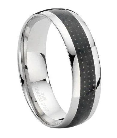 Glimmering gem ring-Stainless Steel Ring with Carbon Fiber Inset-8MM