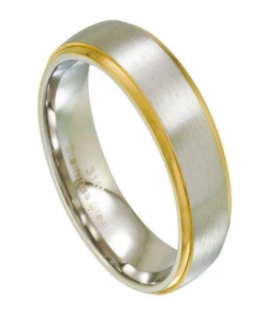 Peaked ridge ring-Men's Stainless Steel Wedding Band, Gold Step Down Edges | 7mm