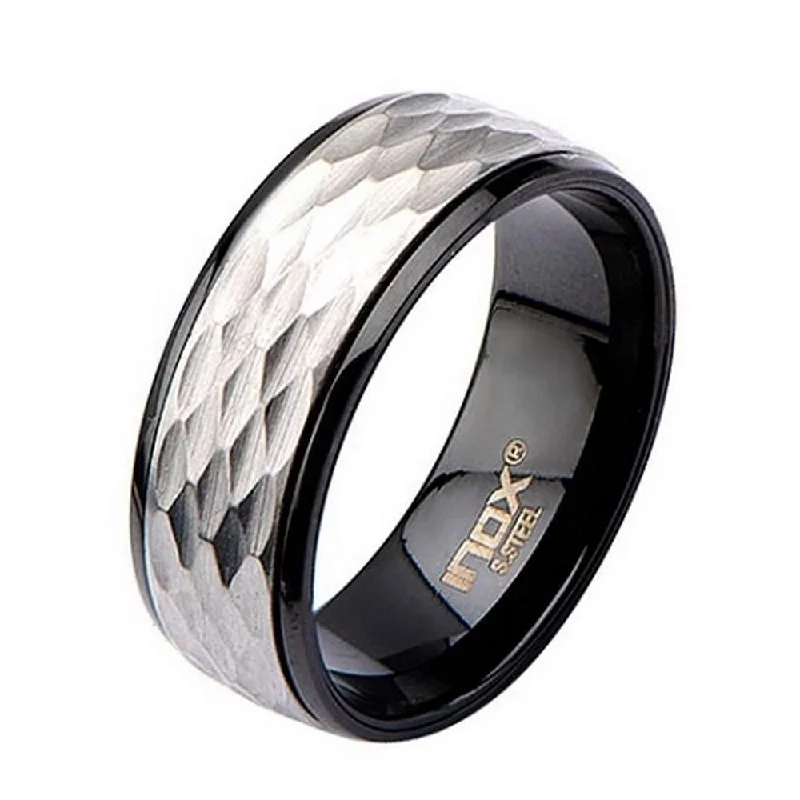 Retro amber ring-Men's Stainless Steel Matte and IP Black Polished Spinner Ring-8mm