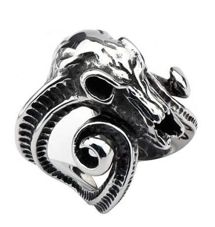 Ragged edge ring-Men's Stainless Steel Oxidized Mountain Goat Head-38mm