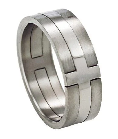 Fused-ring band-Titanium Cross Ring with High Polish and Satin Finish -8mm