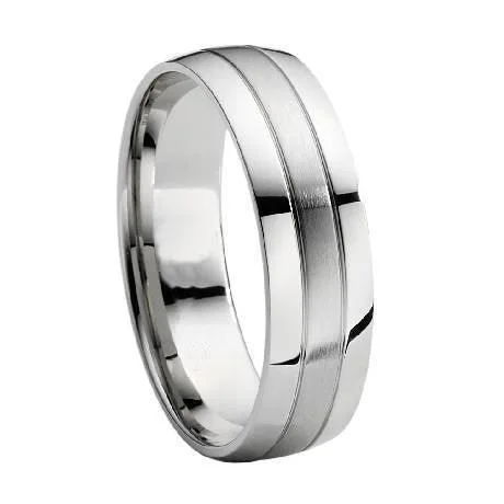 Grooved rim ring-Two Tone Titanium Brushed & Polished Finish Wedding Band-7mm