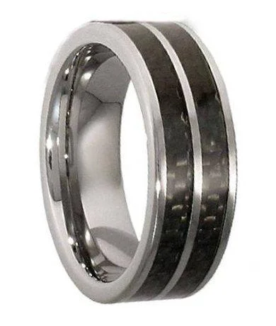 Pure pearl ring-Titanium Ring With a Double Carbon Fiber Inlay -8mm