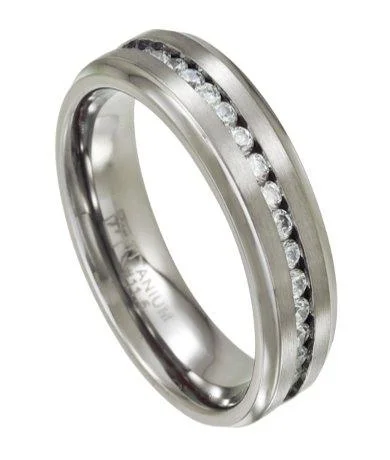 Reed cluster ring-Mens Eternity Titanium Wedding Ring with Channel-Set CZs | 7mm