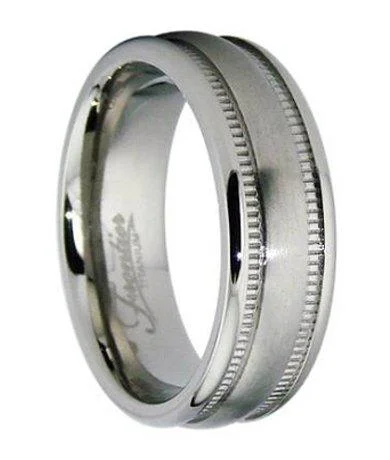 Arch motif ring-Men's Titanium Wedding Ring with Milgrain Edges | 6.5mm