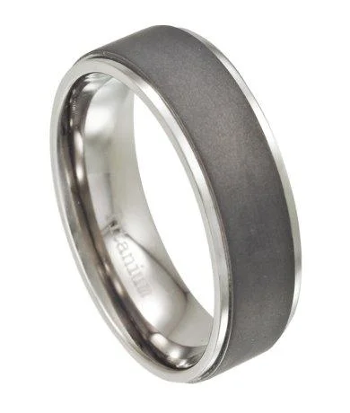 Night moon ring-Men's Titanium Wedding Band, Matte Finish with Polished Edges | 8mm