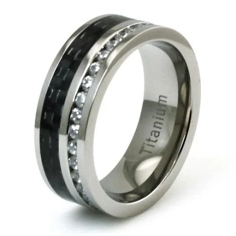 Arch motif ring-Titanium CZ Eternity & Black Carbon Fiber Inlay Ring-8mm