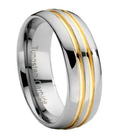 Looping wire ring-Tungsten Wedding Band with Gold Grooves-7mm