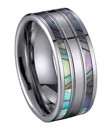 Pure stone ring-Tungsten Ring with Two Row Shell Inlay -8mm