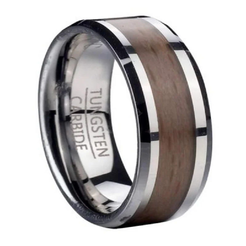 Retro-style opal ring-Tungsten Ring for Men with Red Beechwood and Beveled Edges | 8mm