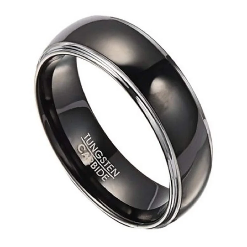 Heavy gold ring-Tungsten Wedding Band for Men with Polished Black IP Center | 8mm