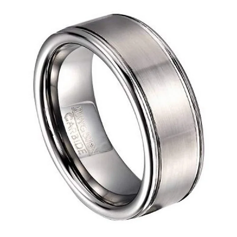 Holo ring-Brushed Finish Tungsten Wedding Band for Men, Rounded Edges | 8mm