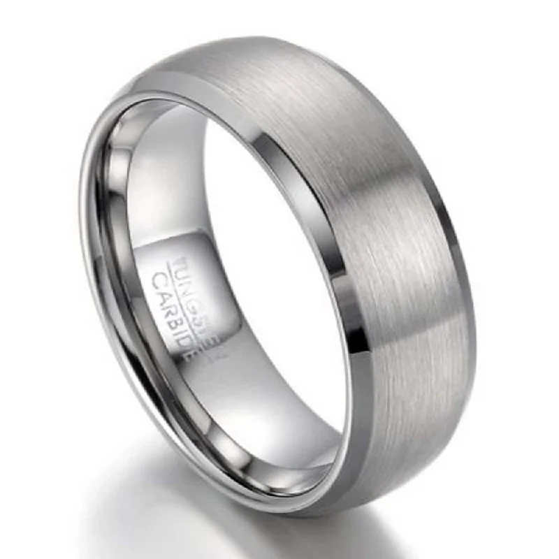 Glimmering gem ring-Brushed Finish Tungsten Wedding Band for Men, Polished Edge | 8mm