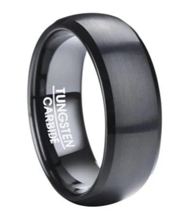 Swept gem ring-Black Tungsten Ring for Men with Classic Domed Profile | 8mm