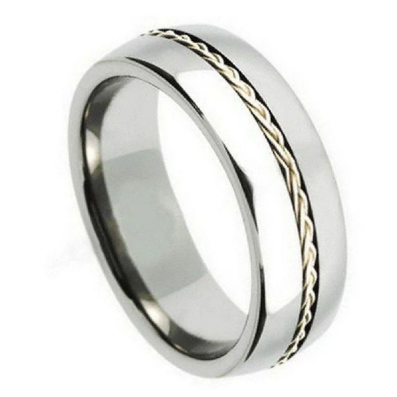 Linked knot ring-Tungsten Ring with a Braided Sterling Silver Band Center-8mm