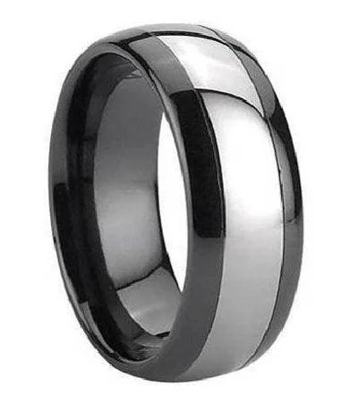 Folk grooved ring-Black Ceramic Ring for Men with Tungsten Carbide Inlay | 7mm