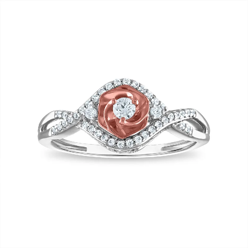 Folk grooved ring-LoveSong 1/4 CTW Diamond Everlasting Rose Ring in 10KT White and Rose Gold