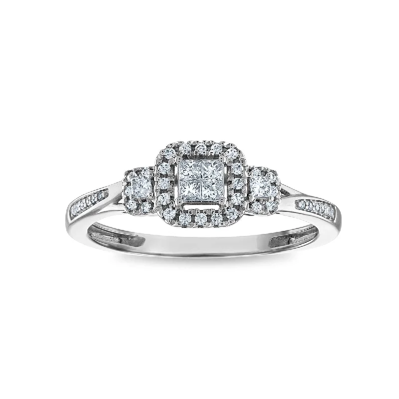 Flowing arc ring-LoveSong 1/4 CTW Diamond Halo Promise Cushion Ring in 10KT White Gold