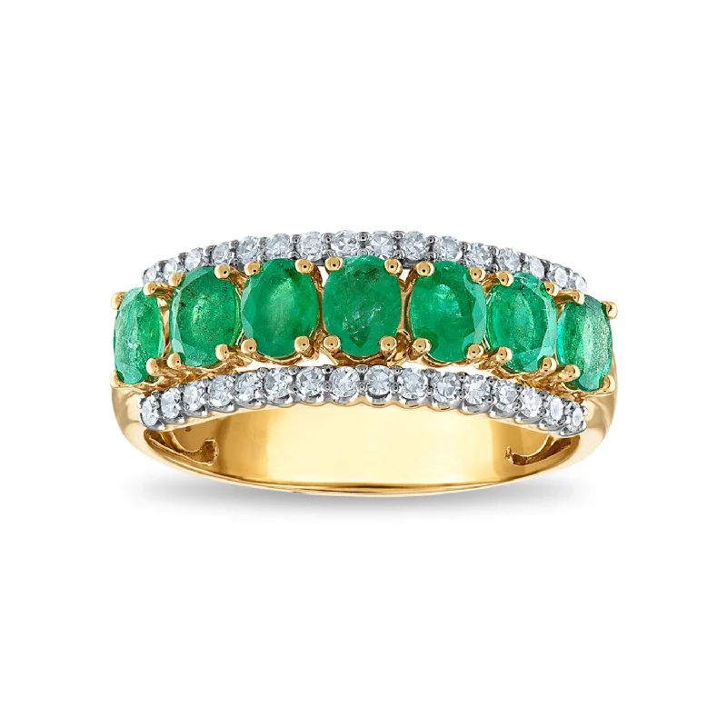 Holo ring-LoveSong 4X3MM Oval Emerald and Diamond Anniversary Ring in 10KT Yellow Gold