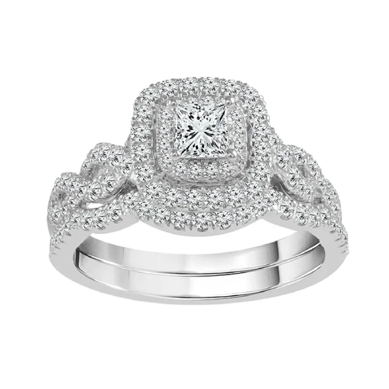 Vivid topaz ring-LoveSong 88 1 CTW Diamond Halo Bridal Set Ring in 14KT White Gold