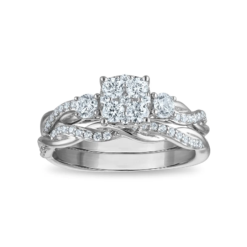 Stamped design ring-LoveSong EcoLove 3/4 CTW Lab Grown Diamond Bridal Set in 10KT White Gold