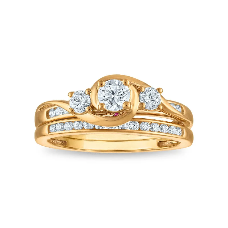 Reed cluster ring-LoveSong EcoLove 3/4 CTW Lab Grown Diamond Three Stone Bridal Set in 10KT Yellow Gold