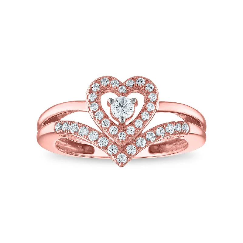 Satin titanium ring-LoveSong EcoLove 3/8 CTW Lab Grown Diamond Heart Promise Ring in 10KT Rose Gold