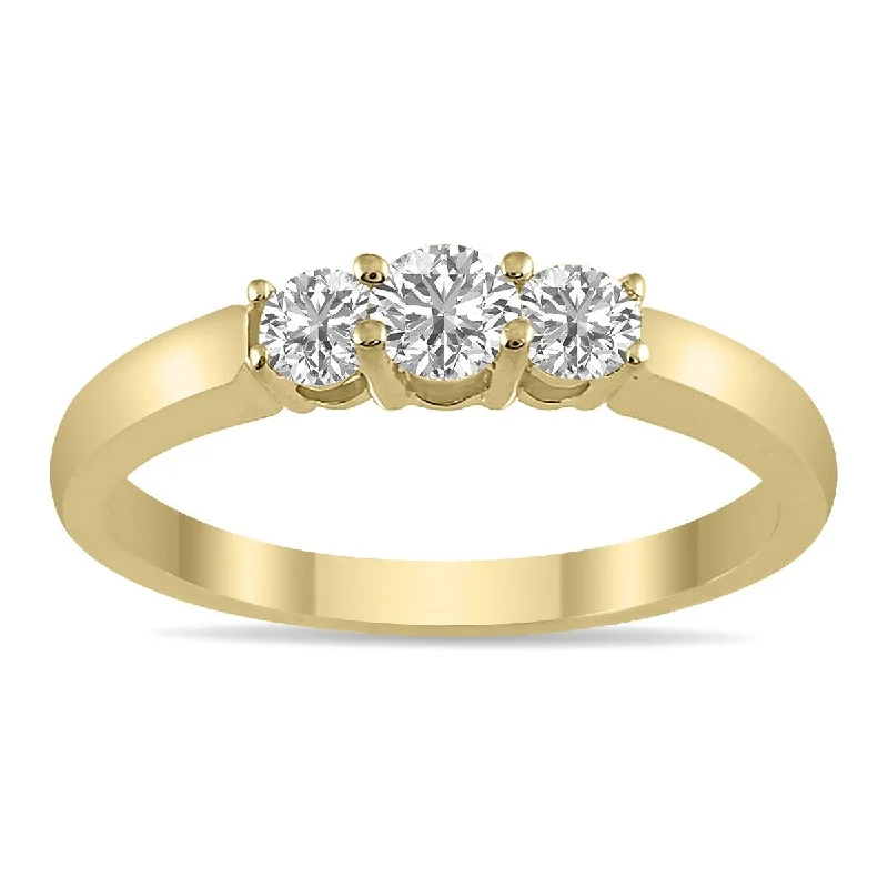 Worn-rim ring-Marquee 1/2 CTW Three Stone Lab Grown Diamond Ring in 14K Yellow Gold