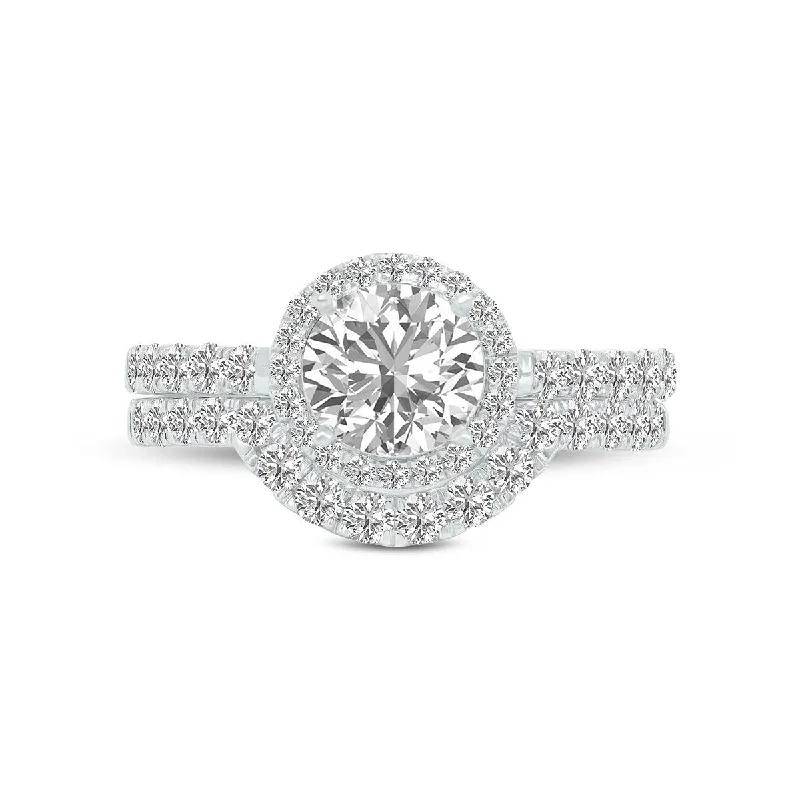 Ruffled rim ring-Marquee 1 3/4 Carat TW Round Lab Grown Diamond Bridal Set in 14K White Gold