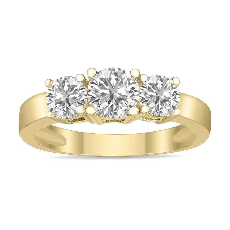 Elevated stone ring-Marquee 1.50 CTW Three Stone Lab Grown Diamond Ring in 14K Yellow Gold