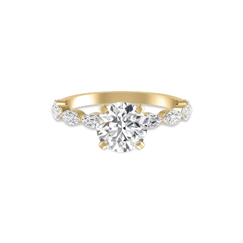 Glimmering gem ring-Marquee 14K Yellow Gold Diamond Eleanor Ring with IGI Certified 1 Carat Round Center Lab Grown Diamond