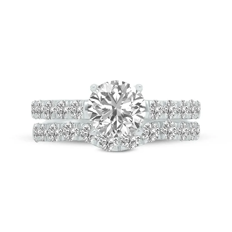 Radiant zircon ring-Marquee 2 5/8 Carat TW Round Lab Grown Diamond Bridal Set in 14K White Gold