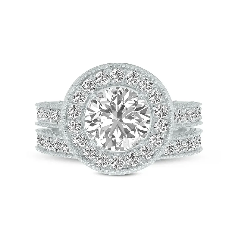 Ten-gem ring-Marquee 3 Carat TW Round Lab Grown Diamond Bridal Set in 14K White Gold