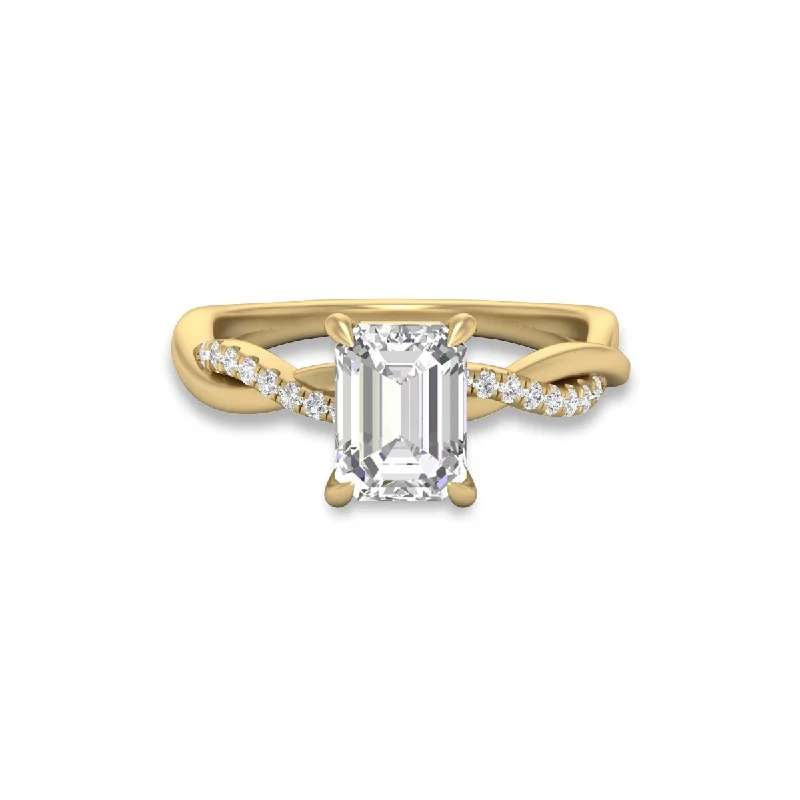 Summit gem ring-Marquee Agatha Twisted Pave Ring with IGI Certified 2.50 Carat Lab-Grown Emerald Cut Diamond in 14K Yellow Gold