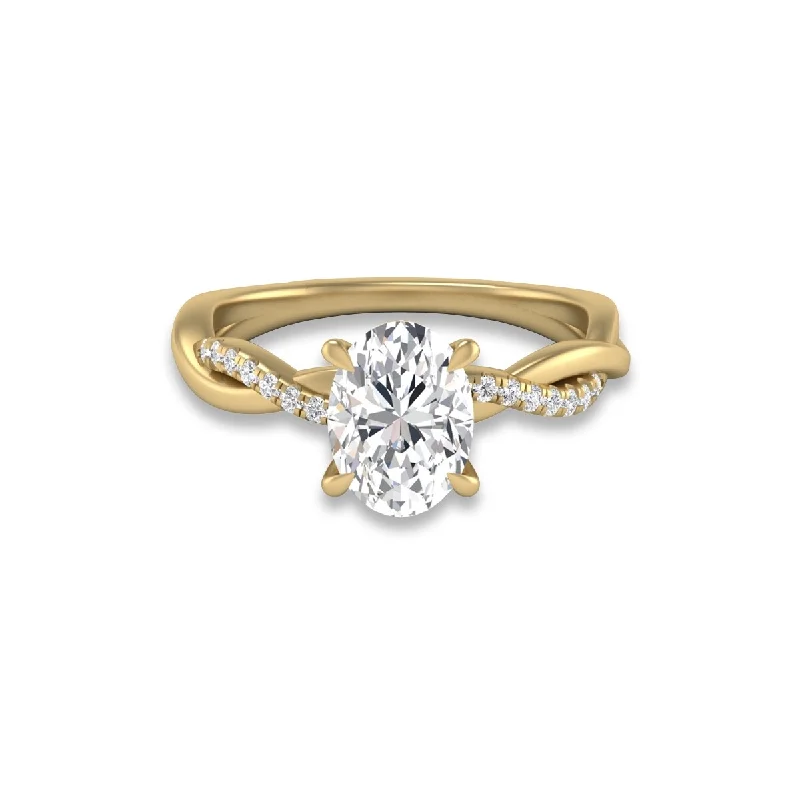 Pure pearl ring-Marquee Agatha Twisted Pave Ring with IGI Certified 2 Carat Lab-Grown Oval Shape Diamond in 14K Yellow Gold