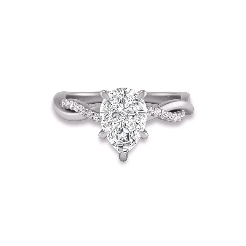 Tesselated band ring-Marquee Agatha Twisted Pave Ring with IGI Certified 2 Carat Lab-Grown Pear Shape Diamond in 14K White Gold