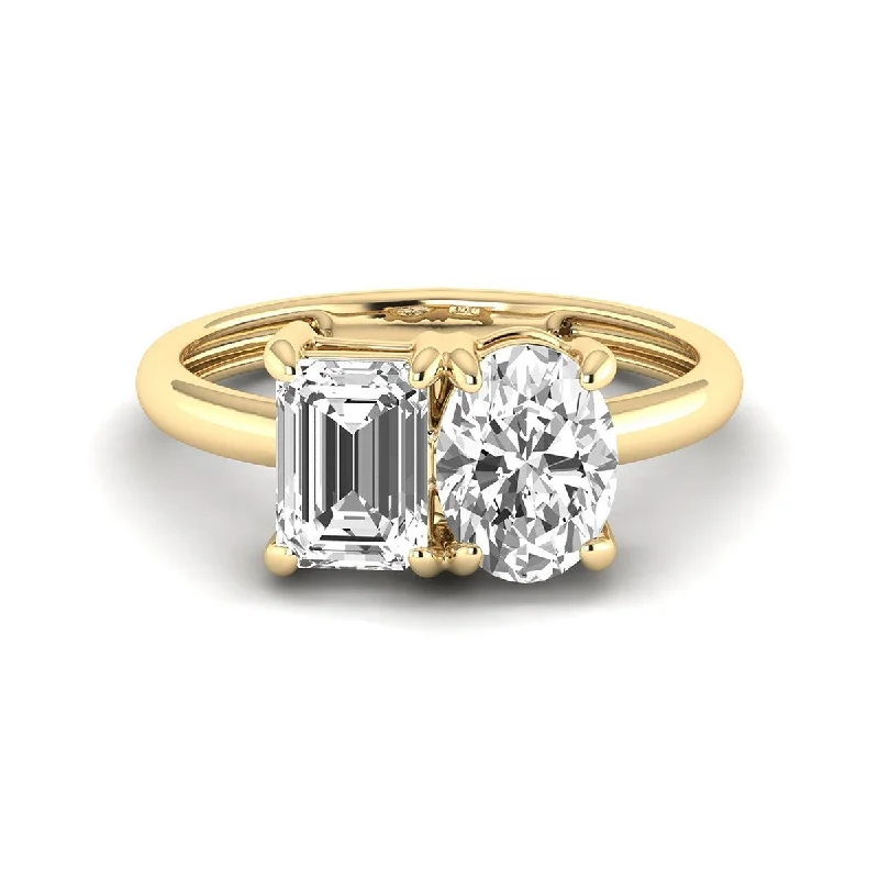 Hovering stone ring-Marquee Almost 2.50 Carat TW Emerald Cut And Oval Lab Grown Diamond Ring in 14K Yellow Gold