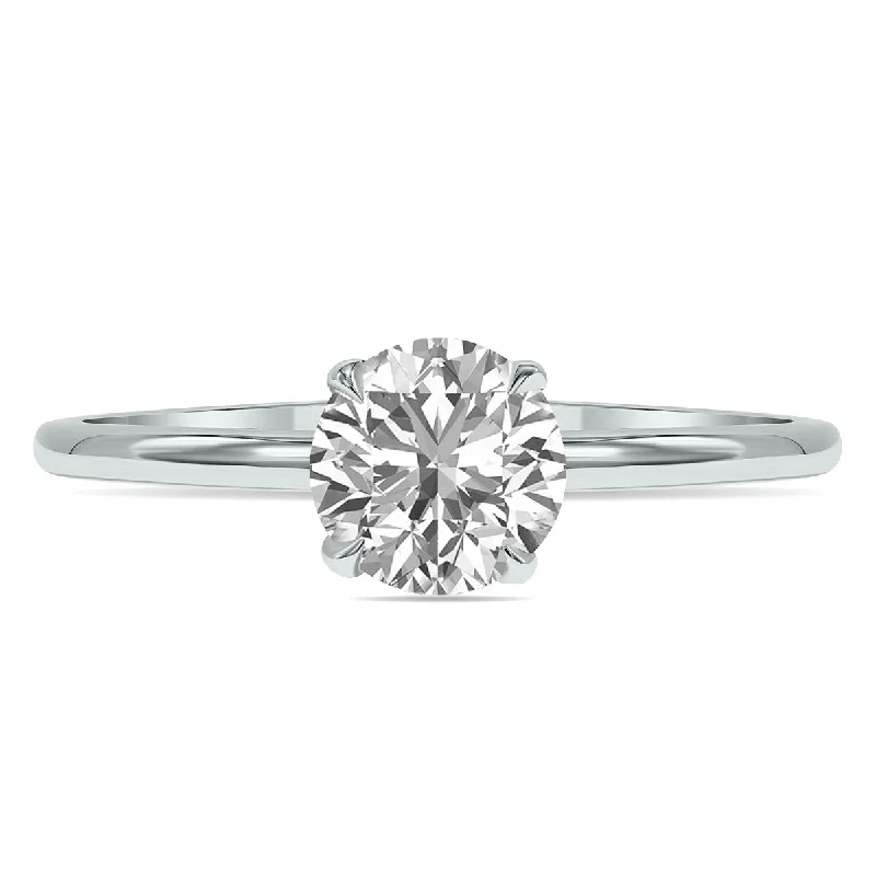 Peaked ridge ring-Marquee Lab Grown 1 Carat Diamond Solitaire Ring in 14K White Gold (F-G Color, VVS1-VVS2 Clarity)