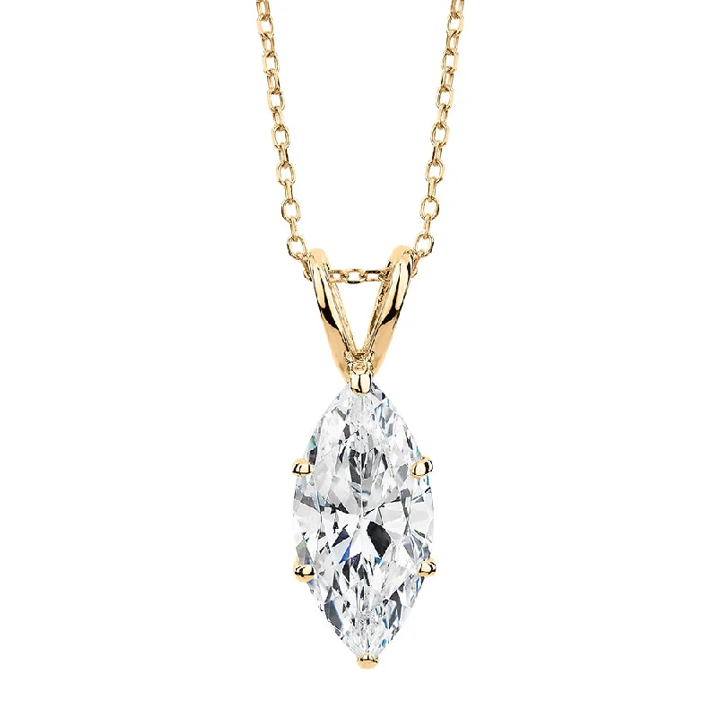 Open-slot necklace-Marquise solitaire pendant with 2 carat* diamond simulant in 10 carat yellow gold