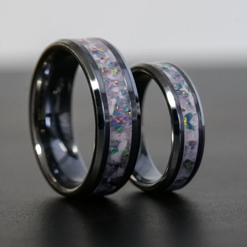 Classic ruby ring-Matching Cosmic Glowstone Wedding Ring Set in Tungsten