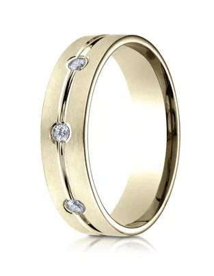 Ridge-set ring-Men's 14K Yellow Gold Wedding Ring with 8 Diamonds | 6mm