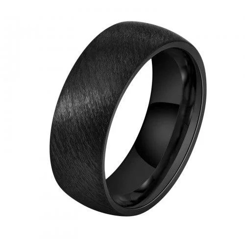 Stout shank ring-Men's 8mm Black Classic Tungsten Carbide Wedding Dome Band with Heavy Scratch Finish