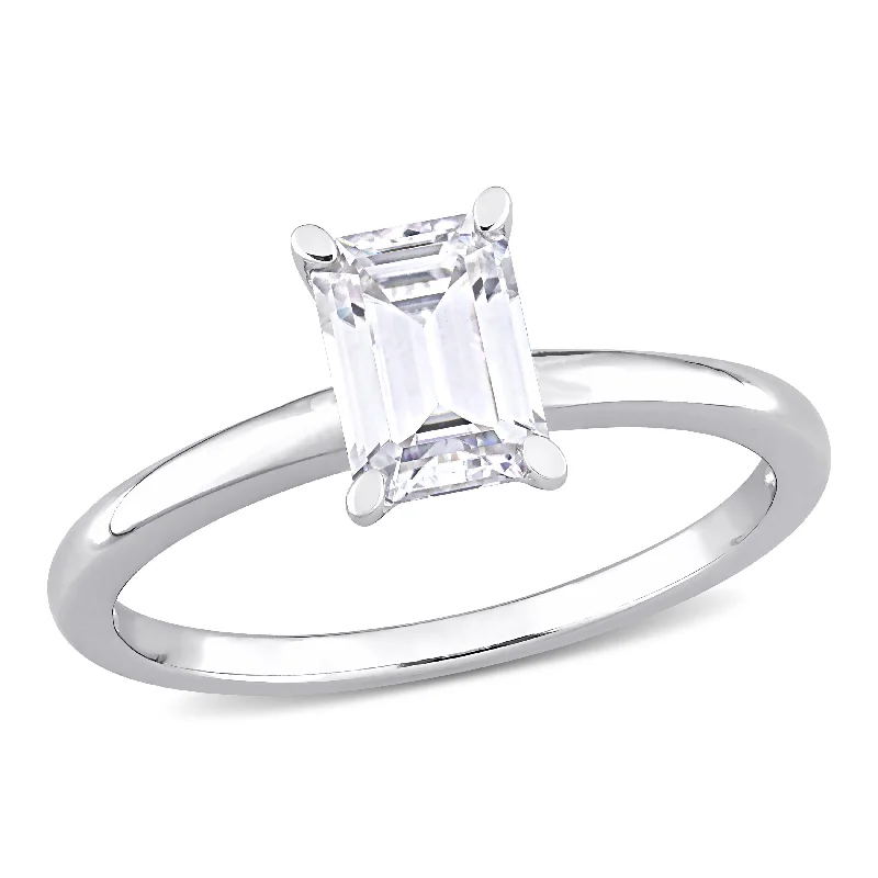 Engraved initial ring-Mimi & Max 1ct DEW Octagon Created Moissanite Solitaire Engagement Ring in Sterling Silver