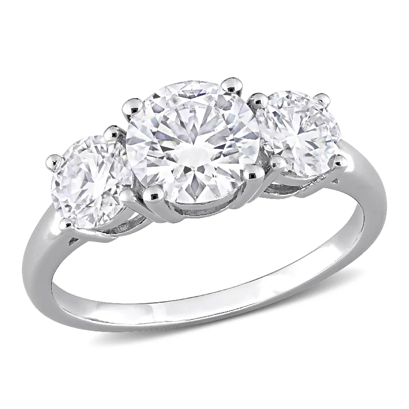 Rounded stone ring-Mimi & Max 2 1/4ct DEW Created Moissanite Three-Stone Engagement Ring in Sterling Silver