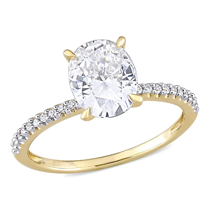 Luminous diamond ring-Mimi & Max 2ct DEW Created White Moissanite and 1/10ct TW Diamond Oval Solitaire Engagement Ring in 14k Yellow Gold