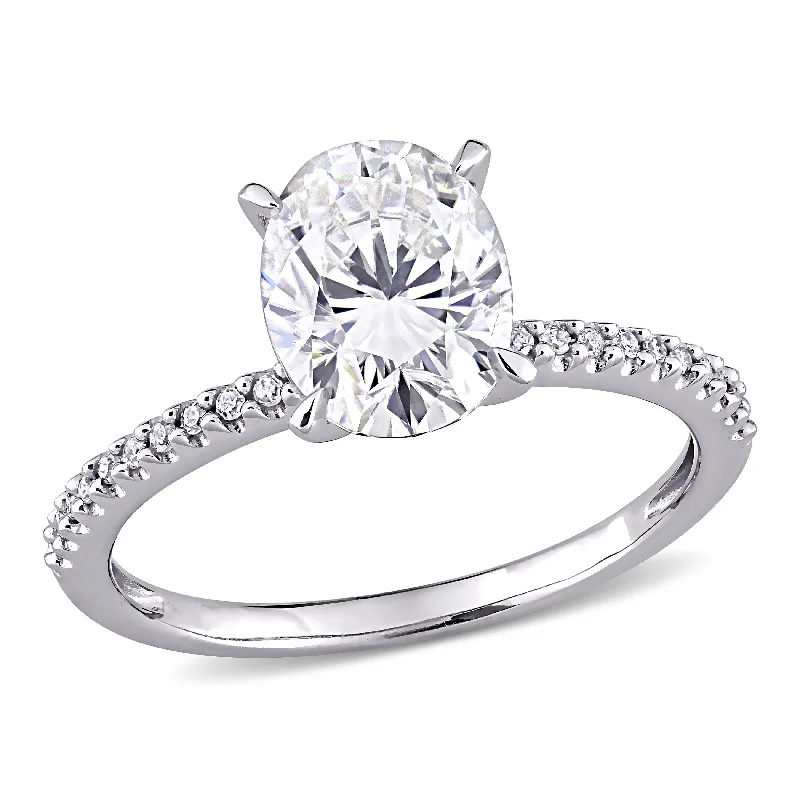 Floating diamond ring-Mimi & Max 2ct DEW Oval Created Moissanite and 1/10ct TW Diamond Engagement Ring in 14k White Gold