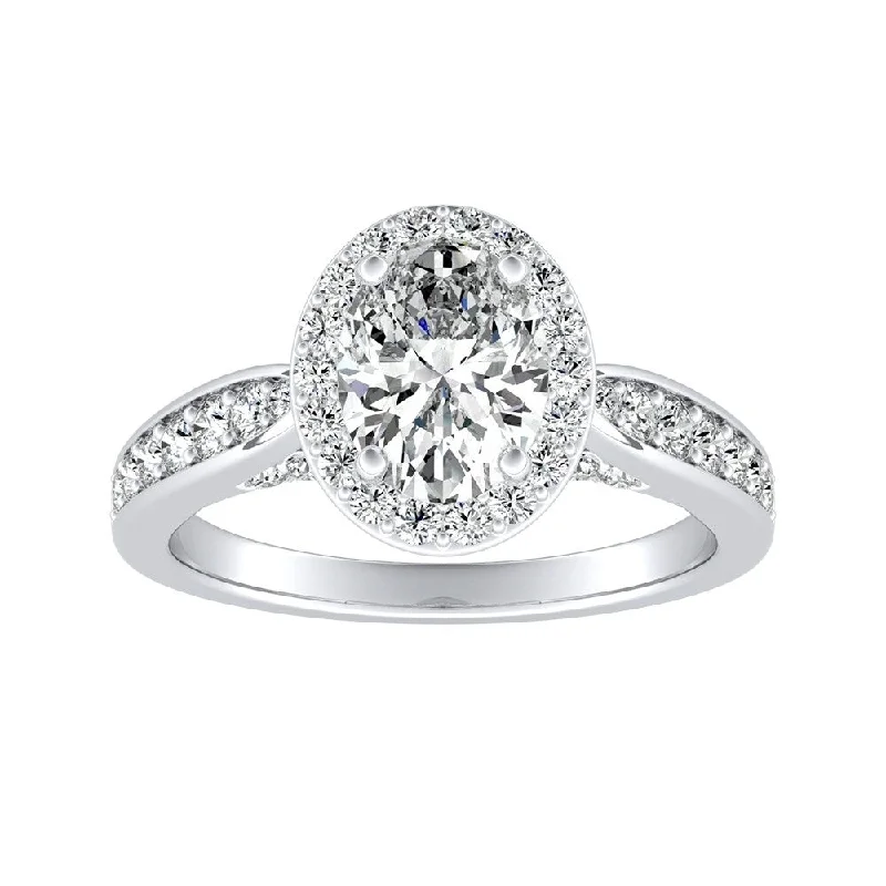 Linked knot ring-Modern Oval-cut Halo Diamond Engagement Ring 1 1/2cttw 18k Gold by Auriya (H-I, SI1-SI2)