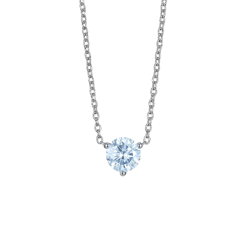 Curving bar necklace-The Blue Round Brilliant Solitaire Pendant